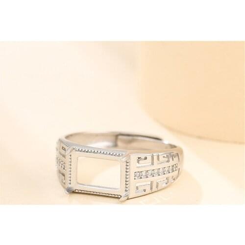 Ring Setting for 7x10mm Rectangle Cabochons Ring Blank White Gold Plated 925 Silver Zircon Adjustable Ring Base SR0153