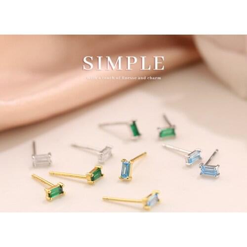 Real 925 Sterling Silver Geometric Zircon Square Stud Earrings For Fashion Women Fine Jewelry Minimalist Accessories Gift