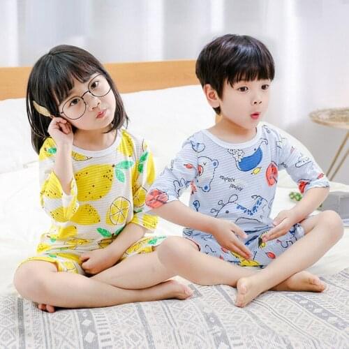 New 2 Pieces Clothes Suit Children Summer Pajamas For Boys Girls Sleepwear Set Cotton Cartoon Suits Kids Tops+Pants Pyjamas Kids