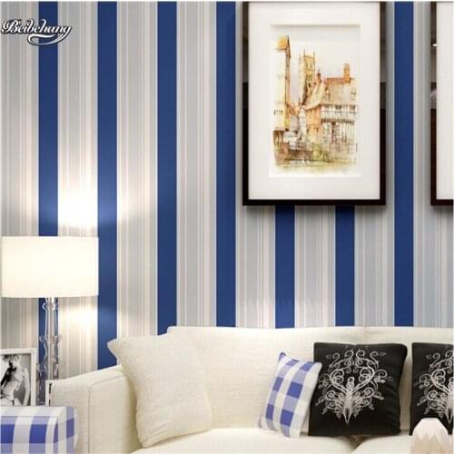 Beibehang Mediterranean blue and white vertical stripes bedroom boys girl children 's room environmental high - end wallpaper