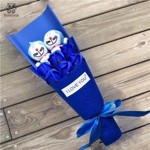 BOLAFYNIA Doraemon Plush Toys Stuffed Toy soap flower Doraemon bouquet For Valentines Day Christmas Gifts