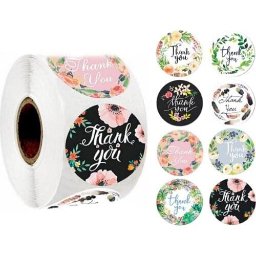New Style Romantic 500Pcs Floral Pattern Thank You Stickers Roll Gift Wraps Wedding Card Decals Envelope Decor Supplies