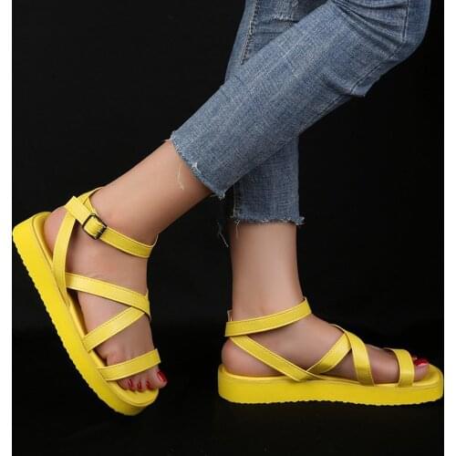 2021 New Flat Women Sandals Summer Big Size Fashion Platform Shoes Women Non-slip Buckle Strap Sandals Roman Shoes