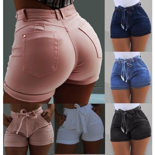 5XL Large Size Women Shorts Sexy Slim Cuffed Jeans Shorts Casual Solid Denim Shorts With Waistband Pockets 2021 Spring Summer