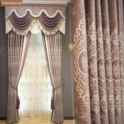 Custom curtains Chenille jacquard thick European luxury purple villa thick cloth blackout curtain valance tulle panel C107