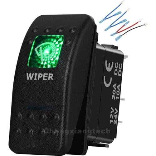 Green Led Printed Rocker Switch Wiper 7 Pins On Off On DPDT 12V/24V+Jumper Wires Set for Car Boat Waterproof