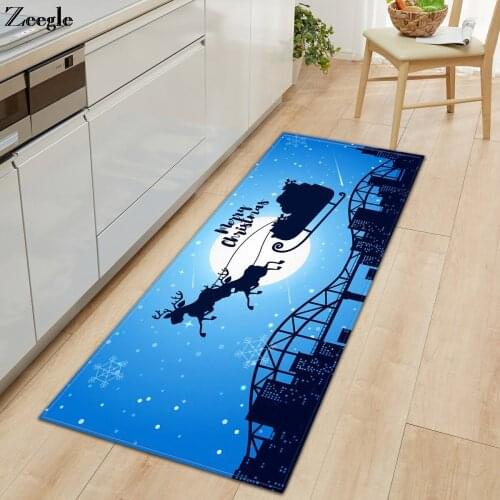 Zeegle Christmas Carpet Anti-slip Living Room Rug Absorbent Bathroom Doormat Hallway Floor Rug Flannel Soft Bedside Carpet Mat