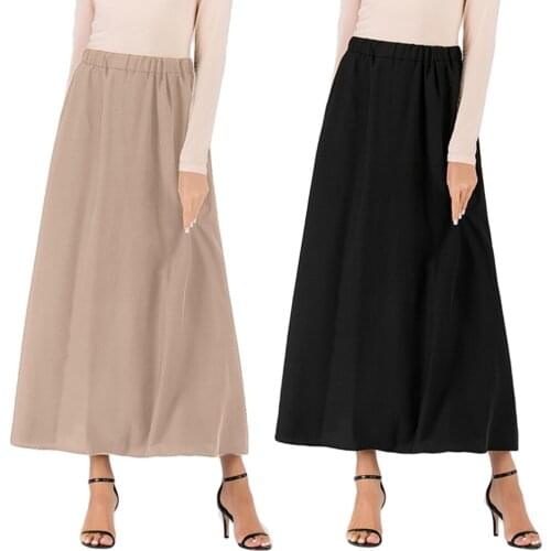 Fashion Islam Women Long Skirt Vintage Muslim Elastic High Waist Maxi Skirts Casual Arab Buttoms Plus Size Clothing Solid Color