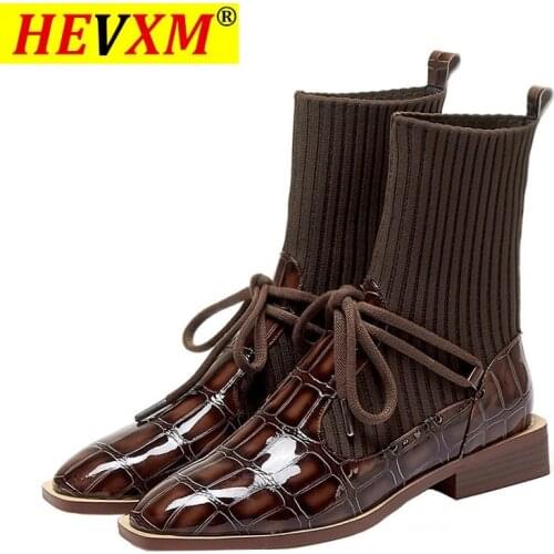 Retro Ankle Boots For Women Fashion Shoes Women Boots Fashion Women Boots High Quality Square Toe Winter Stretch Fabric