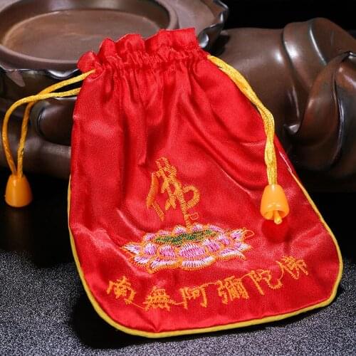 Lotus Auspicious Buddha Bag Rosary Bracelet Bead Embroidered Sac Sacred Buddhist Supplies