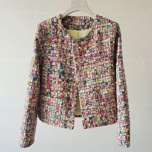 New Runway Fall Winter Womens Trim Plaid Woolen Suit Tweed Jackets Slim Sweet Outerwear Coats Top Casaco