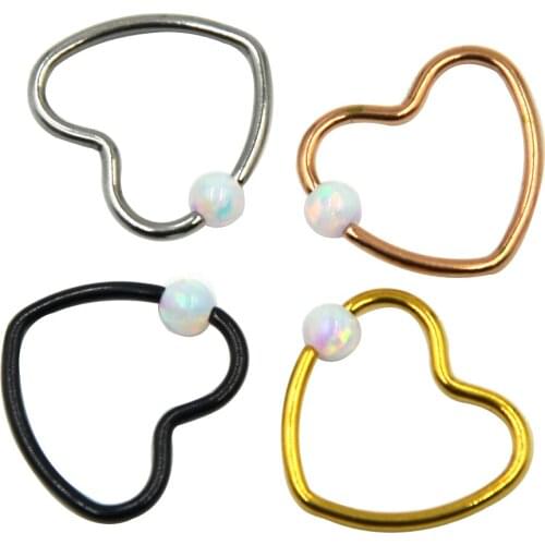 1Pc Opal Gem Daith Heart Earring Piercing Body Jewelry Lip Stud Labret Ring Nipple Piercing Captive Bead Ring