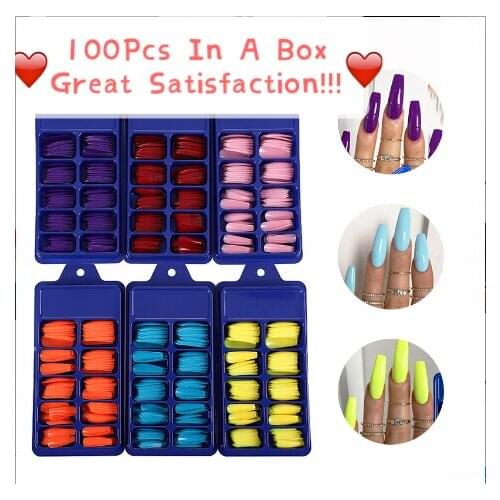 100Pcs/Set False Nail Tips Matte Full Coverage Long Ballet 10 Sizes Fake Nails sticker Nail Art Manicure Saturation Colorful