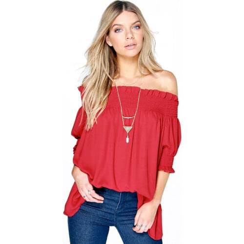 2017 Fashion Blusas Slash Neck Shirts Women Blouse Loose Off Shoulder Tops Plus Size Blusa Feminino Lantern Sleeve Womens Shirt