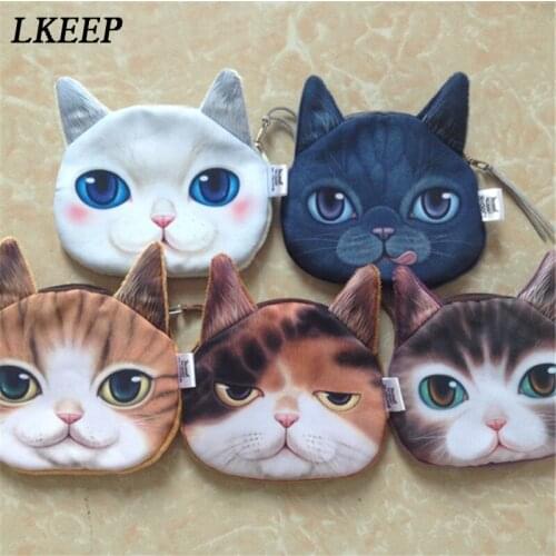 3D Girl Wallet Bag Ladies Face Zipper Mini Cute Cat Coin Purses childrens Purse Bolsa De Moeda Coins Pouch Monedero Gato