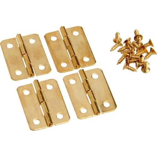 4Pcs Iron Drawer Door Jewellery Box Cabinet Furniture Wine Wooden Case Hinges 24*18mm Mini Gold Decorative Hinges with Screws
