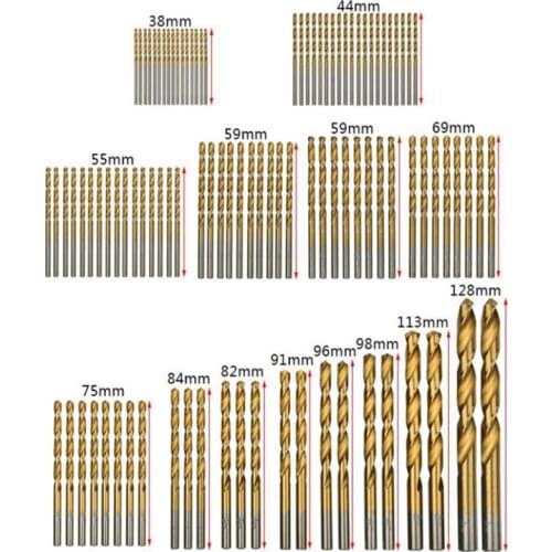99PC Titanium Coated Twist Drill Bit Set HSS High Speed Steel Wood Drilling Metalworking Power Tool 1.5-10mm
