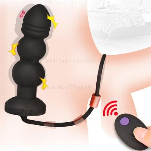 7 Speeds Vibrating Anal Beads Male Prostate Massage Wireless Remote Control Strap On Anal Plug Vibrator Adult Sex Toys For Men