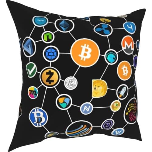 Blockchain BitCoin Litecoin Ripple Ethereum Cryptocurrency Pillow Case Cushions for Sofa Dogecoin Btc Trader Cushion Covers