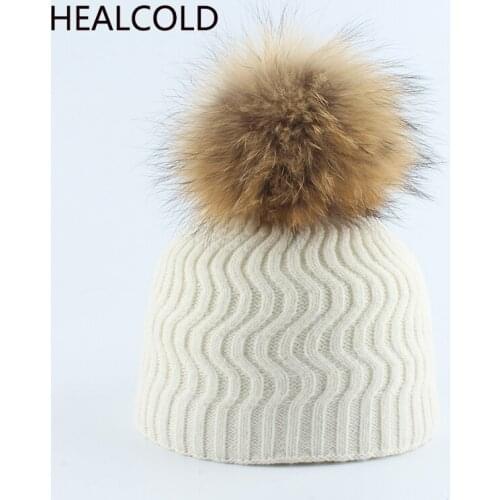 Baby Wool Beanies Winter Knitted Warm Hats Real Fur Pompom Hat For Children Girls And Boys 2019