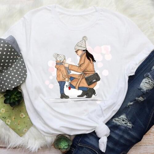 Women Mom Clothing Printing Son Boy Cute Mama Cartoon Casual Mother Graphic Tees Clothes Print Tops Lady Female T Shirt T-Shirt
