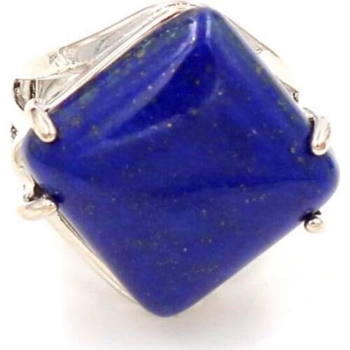 FYJS Unique Lapis Lazuli Silver Plated Rhombus Shape Resizable Finger Ring Trendy Jewelry