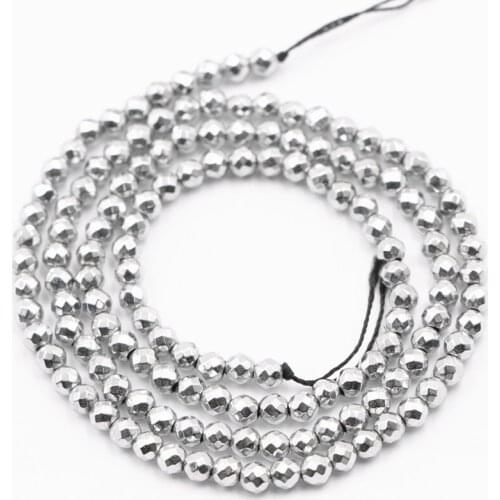 2-10mm Natural Stone Hematite Faceted Round Loose Beads Silver Color Ball Beads for Jewelry Making DIY Accessories 15inch A859