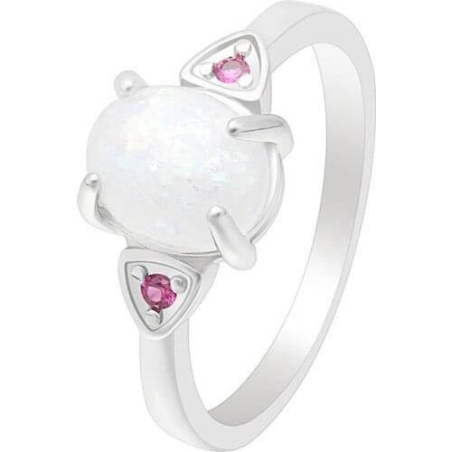 Hainon Elegant Pink Crystal White Fire Opal Rings For Women Silver Color Wedding Rings Jewelry For Party Engagement Ring Gifts