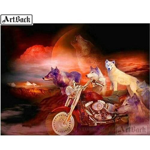Full square drill 5d diy diamond painting wolf motorcycle new arrival mosaic rhinestone 3d diamond embroidery home decoration