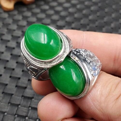 Green Emerald Jade Silver Ring Men Fine Jewelry Genuine Natural Certified Jades Stone Rings Accessories Jewellery For Male Gifts
