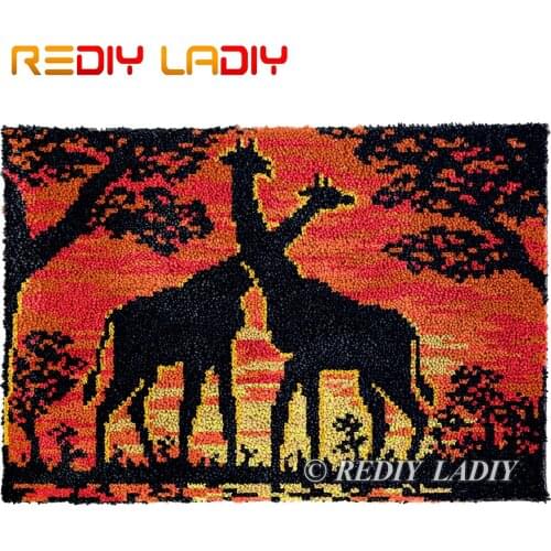 Latch Hook Kits Plush Wall Tapestry Kits DIY Carpet Rug Two Giraffes Crochet Cushion Floor Mat Thick Yarn Arts & Crafts 85*60cm
