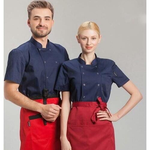 Unisex Short Sleeve Chef Jacket Restaurant Kitchen Cook Uniform Summer Breathable Chefs Work Wear Hotel Food Service Overalls
