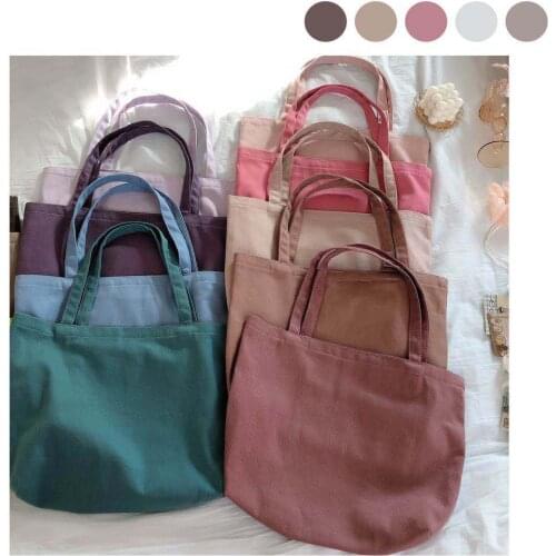 Teenager Multi Color Reusable Cotton Morandi Tote Bag Female Eco-friendly Vegan Canvas Fabric Big Capacity Top-handle Handbag