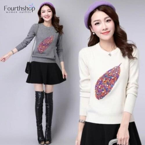 Fashion Women Sweaters and Pullovers Appliques Beading Design Long Sleeved Jumpers Autumn Winter Sweater Female Clothes 2019 New