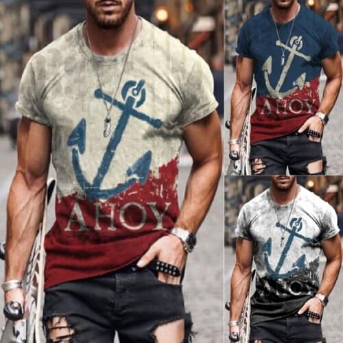 Mens Summer T shirt tops Loose round neck short-sleeved Tee Tops Anchor Print Slim T-shirt Pullover Mens Tops Tshirt Plus Size