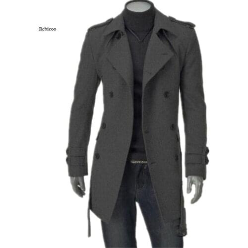 Mens New Wool Coat Autumn Mens Trench Coat Men Double Breasted Woolen Coat Long Jacket Man Winter Warm Outercoat