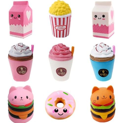 Squishy Toy Cute Food Antistress Pink Milk Tea Donuts Rising Toys Abreact Soft Squishi Stress Relief Toys Funny Girls Gifts