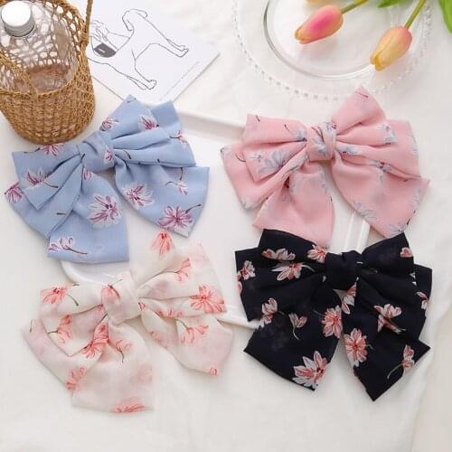 Oversized Bowknot Spring Hair Clip Ties Three Layers Chiffon Floral Women Hairpin Fashion Girls Barrettes Ornaments Accessories