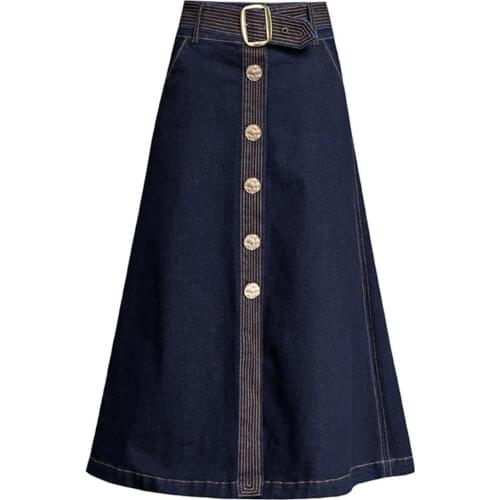 2021 autumn single-breasted high waist denim skirt fashion big swing long umbrella skirt