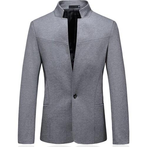 Autumn Classic Grey Stand Collar Men Suit Jacket Asia Size S - 5XL Men Leisure Suit Coat Slim Design Men Blazer 2019