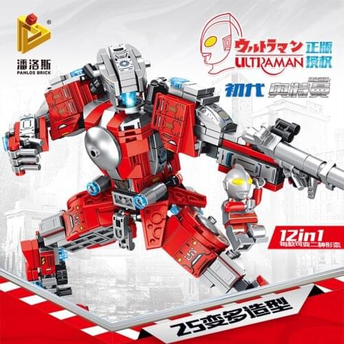 Pan Luo Si 690011 Genuine Authorized Ultraman 12-in-1 Mech Ares ChildrenS Educational Assembled Building Blocks Toy
