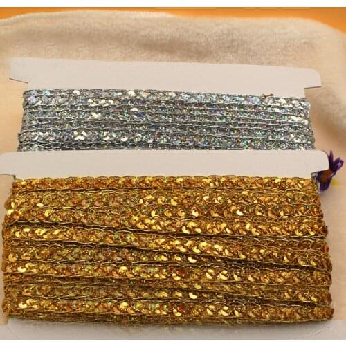 60yards/lot Sequined Braid Ribbon Lace Applique Laser Gold Silver Apparel Sewing Trims Accessories 1CM width