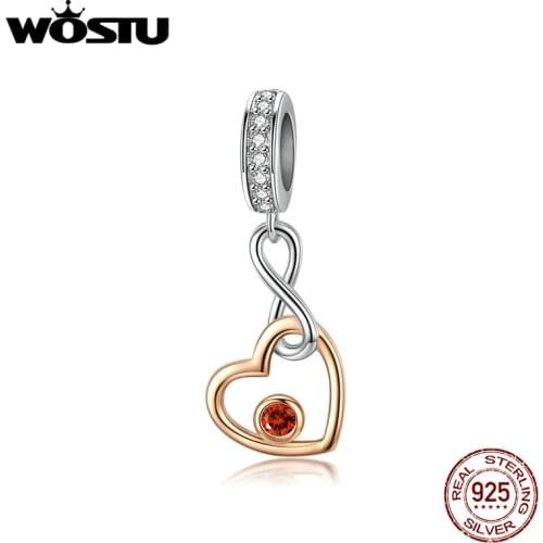 WOSTU Infinity Love Heart Dangle Charm 925 Sterling Silver Crystal Beads Fit Original Bracelet Pendant Wedding Jewelry CQC1239