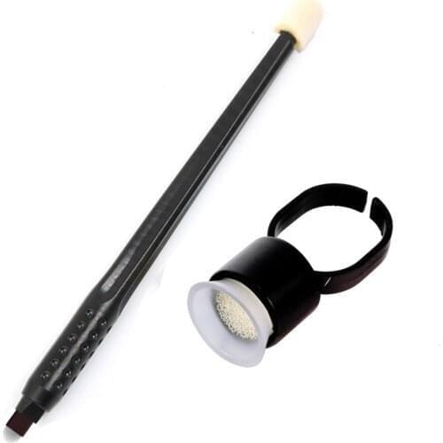 10pcs Disposable Tattoo Manual Pen 18 U with Black Sponge Ring Microblading Pen with Lamina Tebori 7/9/12/14/12U/14U/18U for Lip
