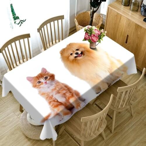 Customizable 3D Tablecloth Christmas Dog Cat Pattern Washable Cloth Thicken Rectangular and Round Table Cloth for Wedding