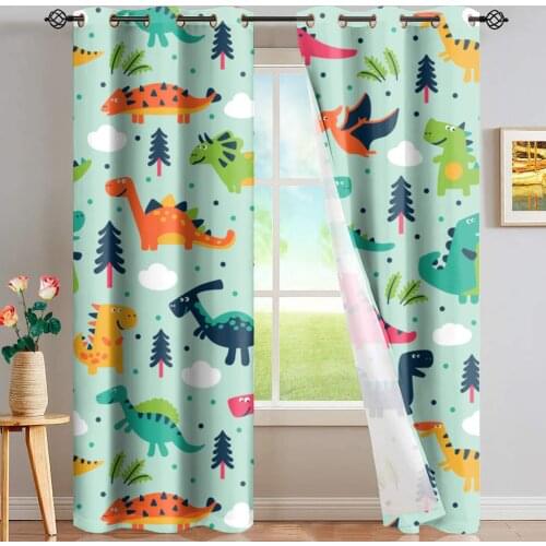 Upetstory Cartoon Dinosaur Printed Blackout Curtains for Living Room Bedroom Window Blinds Drapes Home decor Kids Cortina 2021