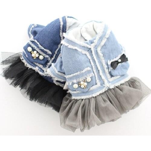 Warm Winter Dog Dress Coat Fleece Denim Top Princess Dog Jacket Clothes for Small Dogs Tulle XS S M L XL