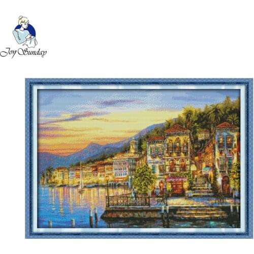 Joy Sunday The Streetlights Came on Every Night Cross Stitch Sets Embroidery Kits White Diy Patterns Counted Cross-Stitching