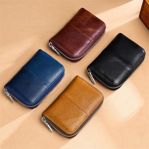 Business Card Holder Black/brown/blue/coffee Zipper Card Wallet Men RFID Protection Credit Card Case Leather Bank Card Holder