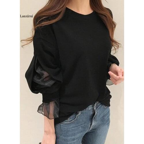 Spring 2021 Casual Hoodie Women Long Sleeve Mesh Patchwork Fashion Streetwear Korean Sweatshirt Thick Chic Female Black Hoodies